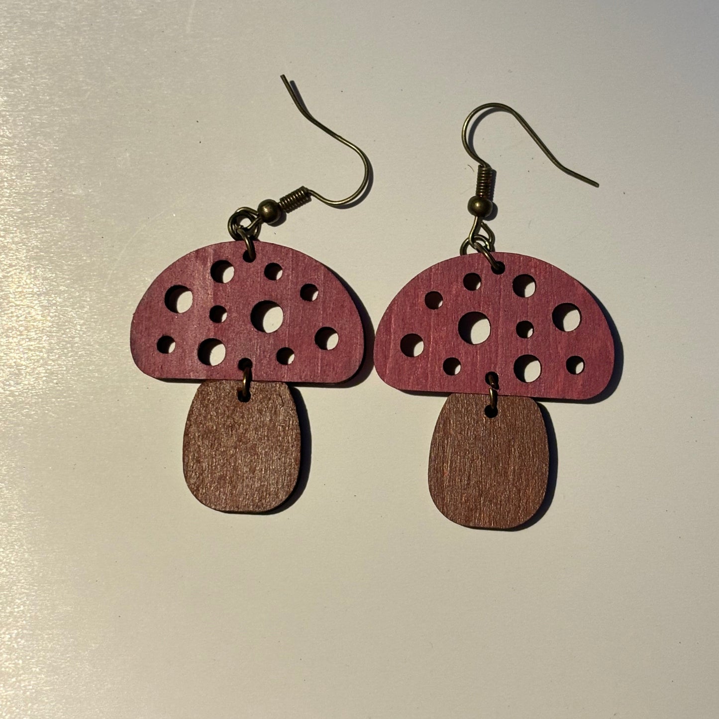 Wood Laser Cut Mushroom Earrings