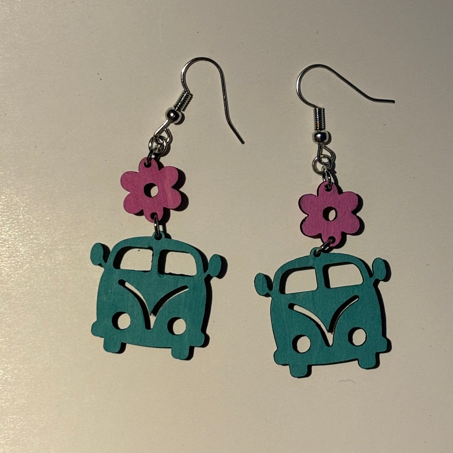 Wood Laser Cut Retro Bus Earrings