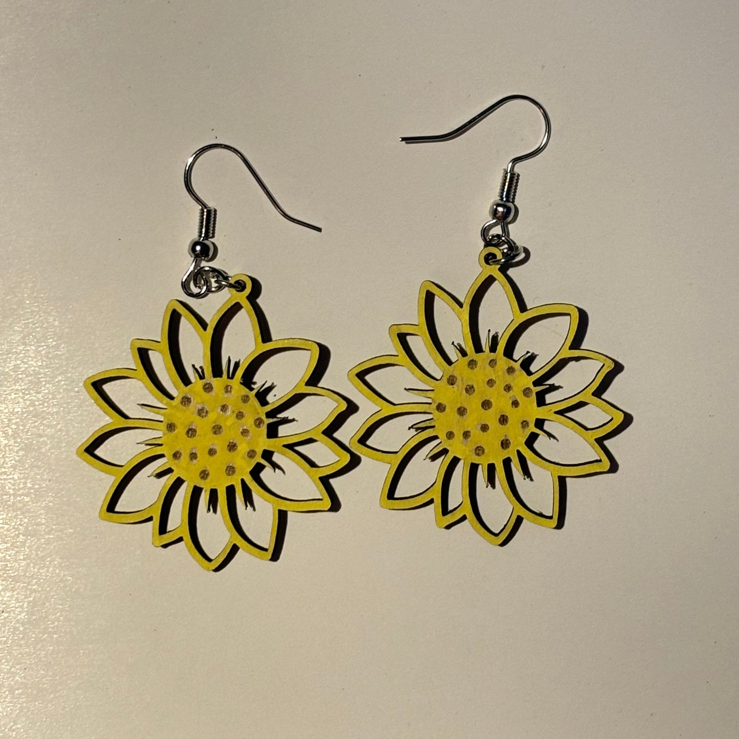 Wood Laser Cut Sunflower Earrings