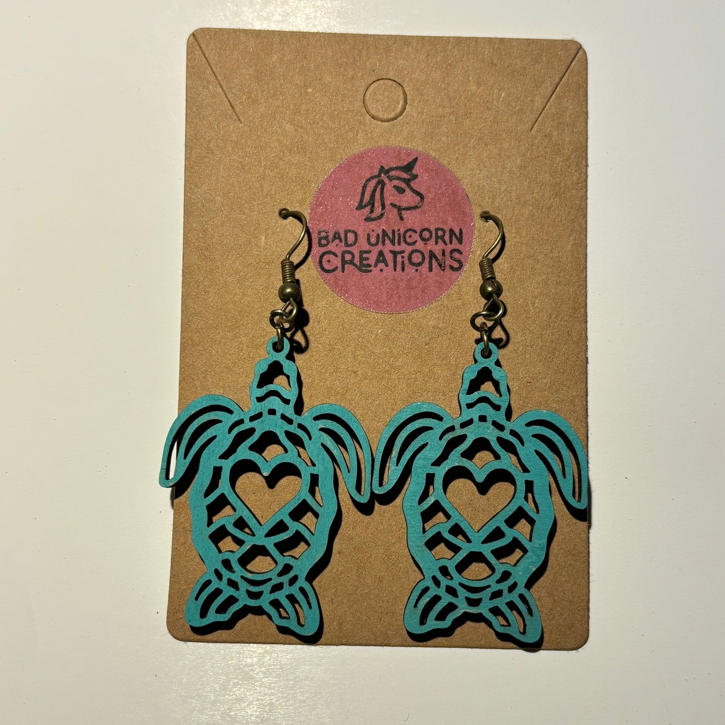 Wood Laser Cut Sea Turtle Earrings