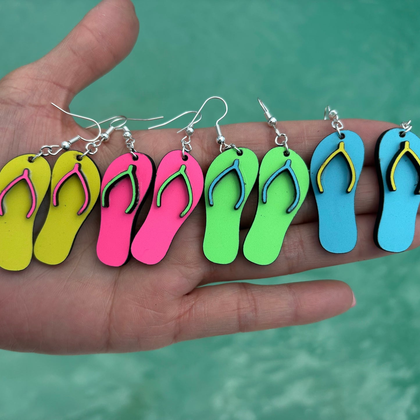 Neon Colored Wood Flip Flop Earrings
