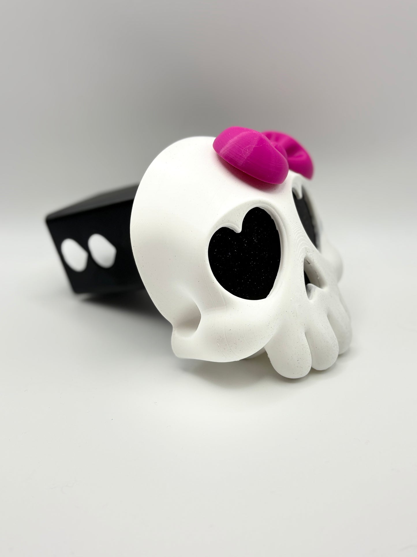 Girly Skeleton Pink Bow Tow Hitch Cover | 3D Printed Trailer Hitch Cover | Spooky Cute Jeep Accessory | Halloween Gift