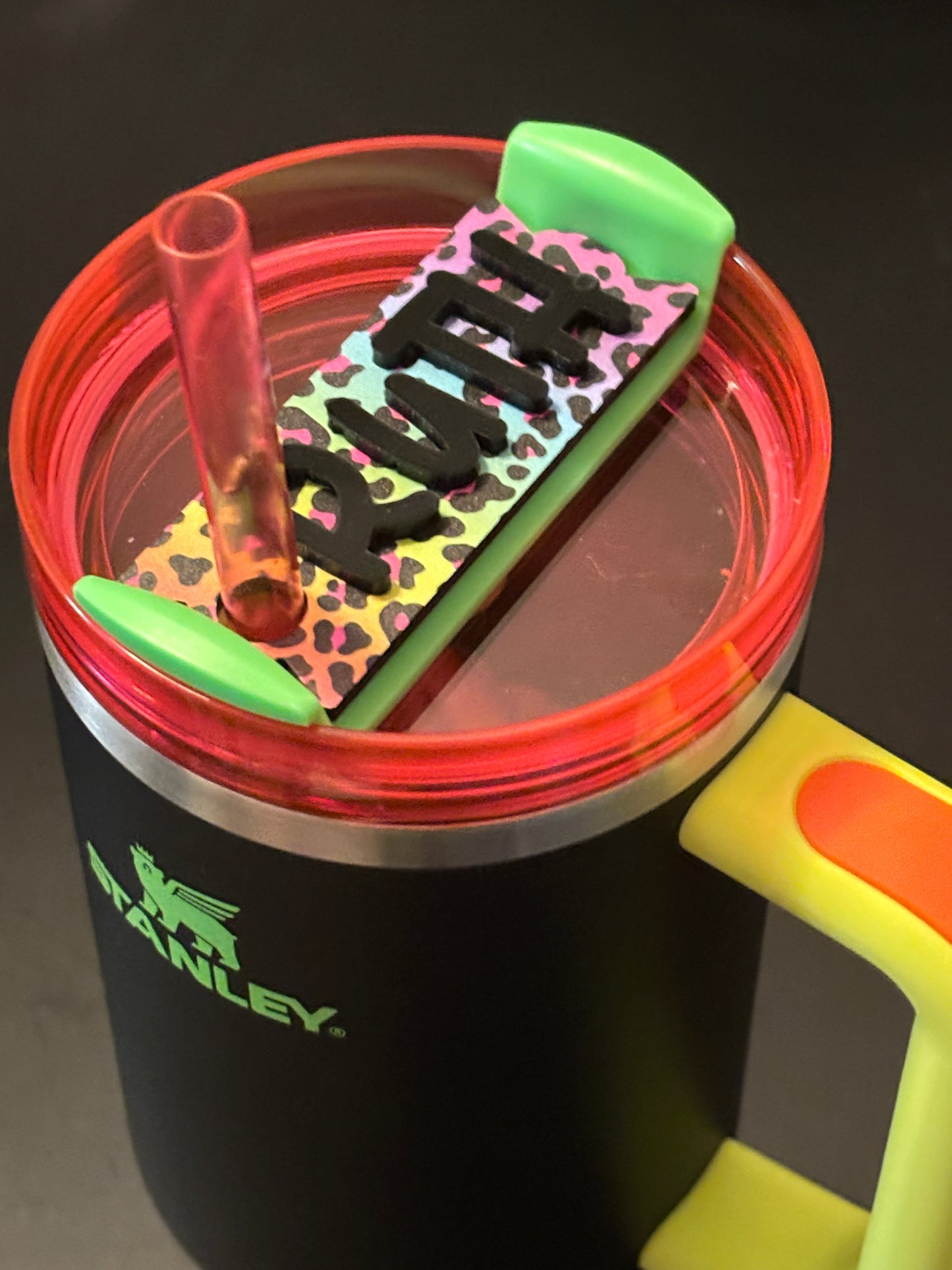 Custom Rainbow Leopard Print Stanley cup tumbler 40oz Tag Topper