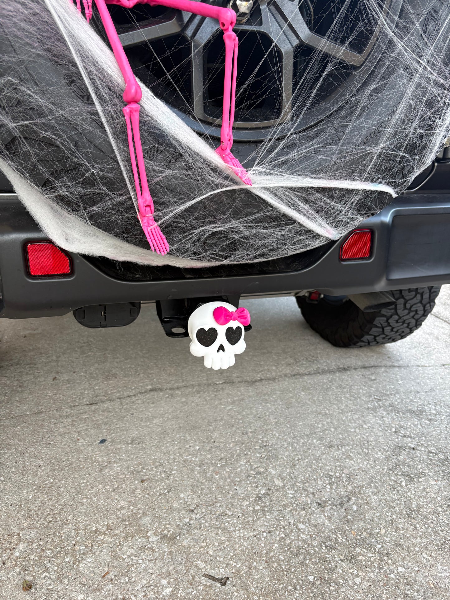 Girly Chunky Skeleton Pink Bow Tow Hitch Cover | 3D Printed Trailer Hitch Cover | Spooky Cute Accessory | Halloween Gift