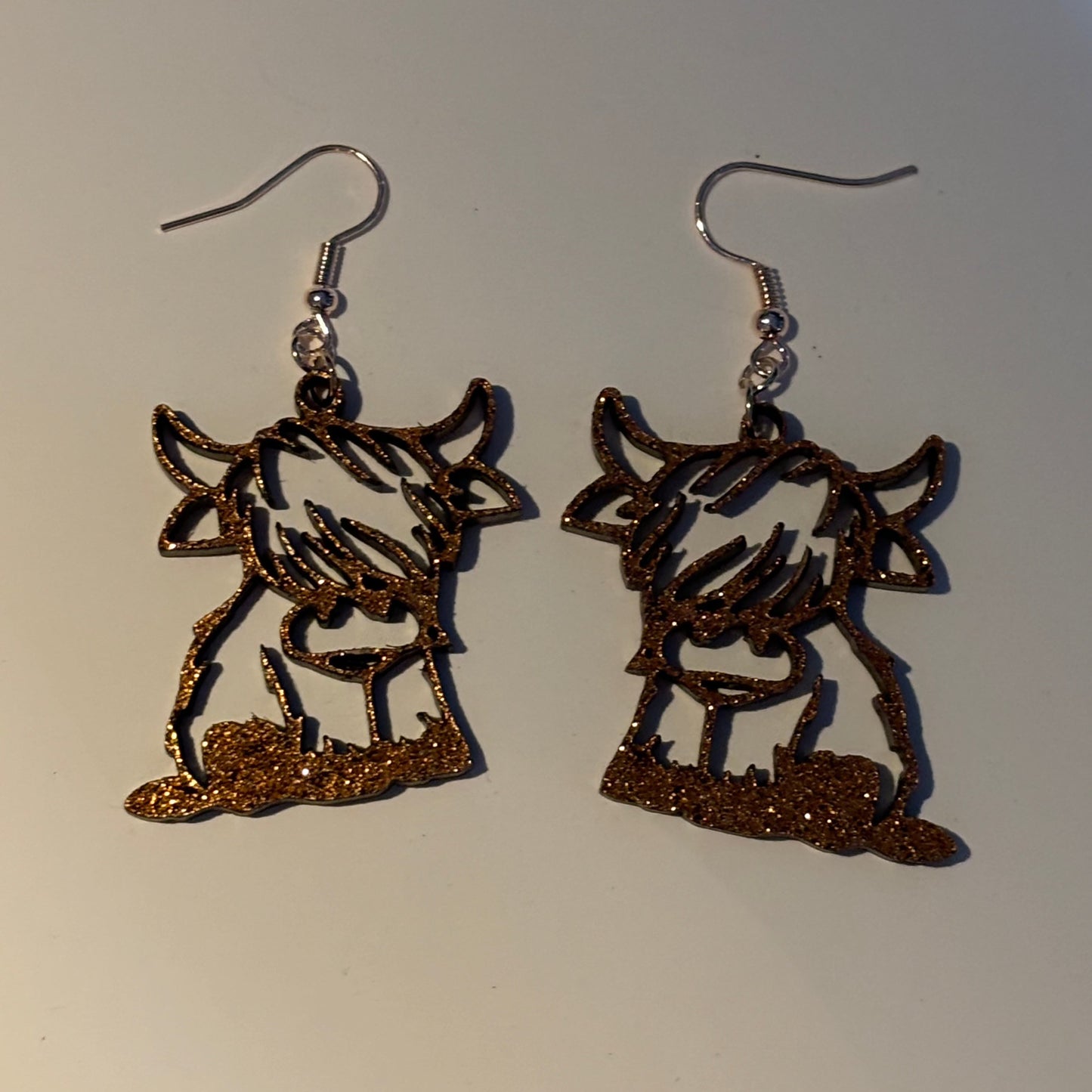 Brown Glitter Highland Cow Earrings