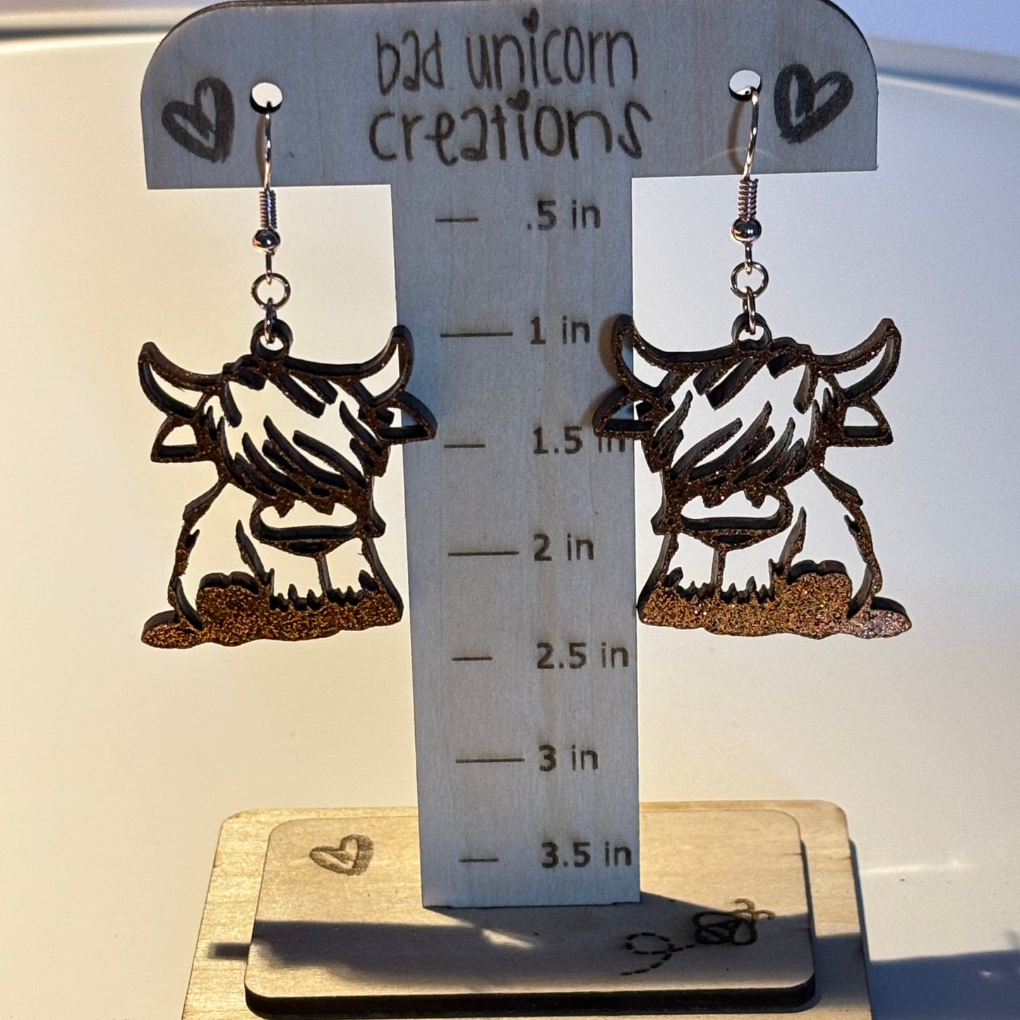 Brown Glitter Highland Cow Earrings