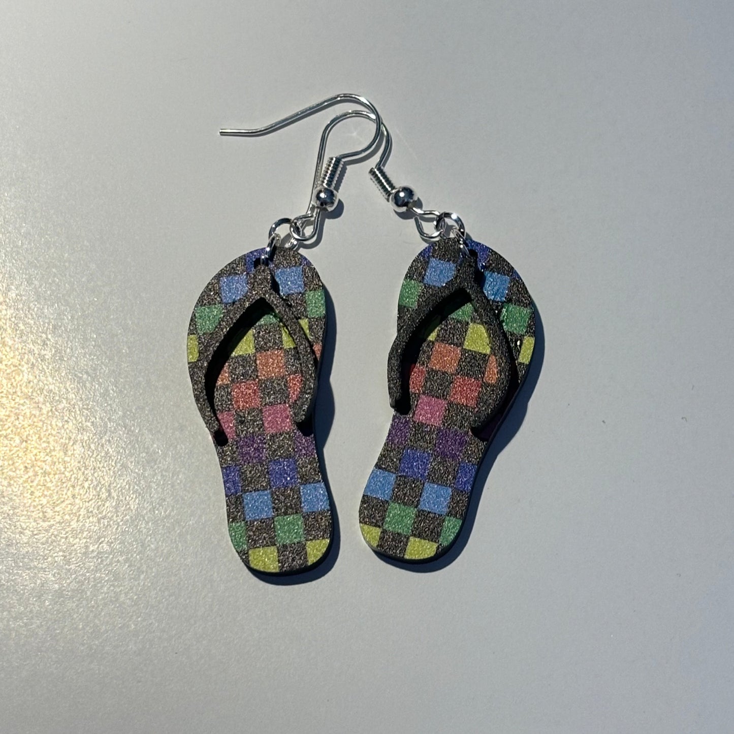 Rainbow Checkerboard Flip Flop Earrings