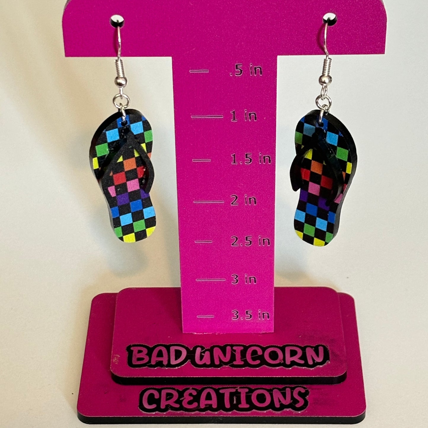 Rainbow Checkerboard Flip Flop Earrings