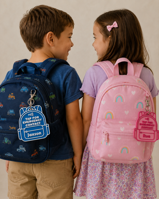 Personalized NFC Backpack Tag | Tap for Emergency Contact Backpack Tag | Custom Child Safety Tag | Back to School Bag Tag