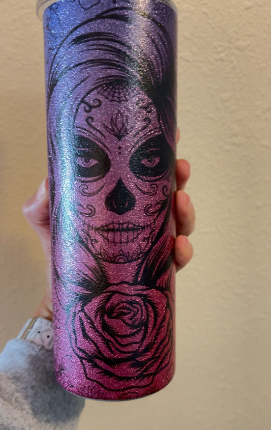 Sugar Skull Glitter Tumbler