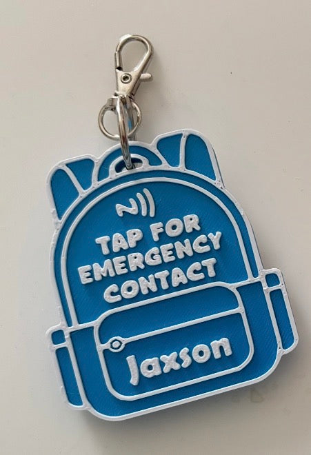 Personalized NFC Backpack Tag | Tap for Emergency Contact Backpack Tag | Custom Child Safety Tag | Back to School Bag Tag