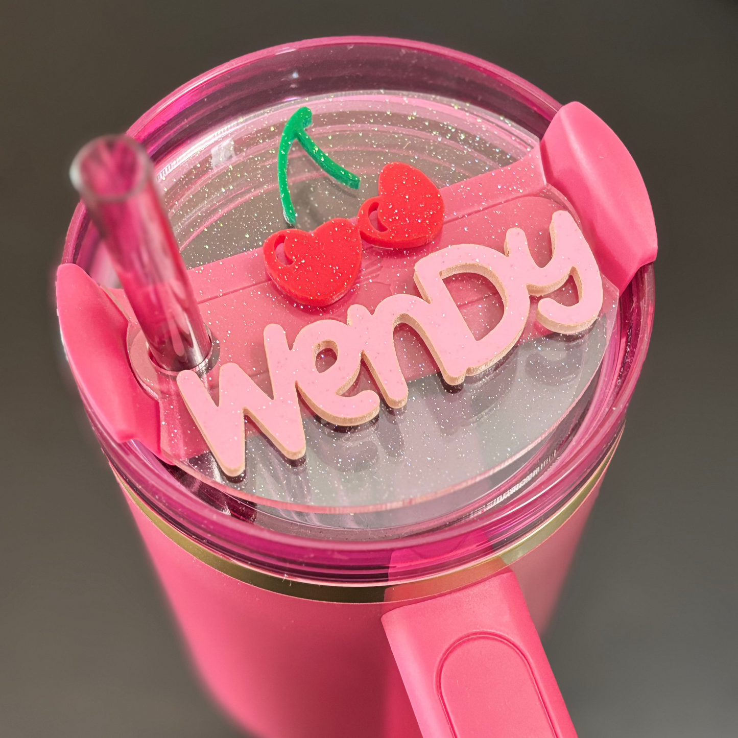Custom Heart Cherries Full Cover Stanley Name Plate tumbler 40oz Topper