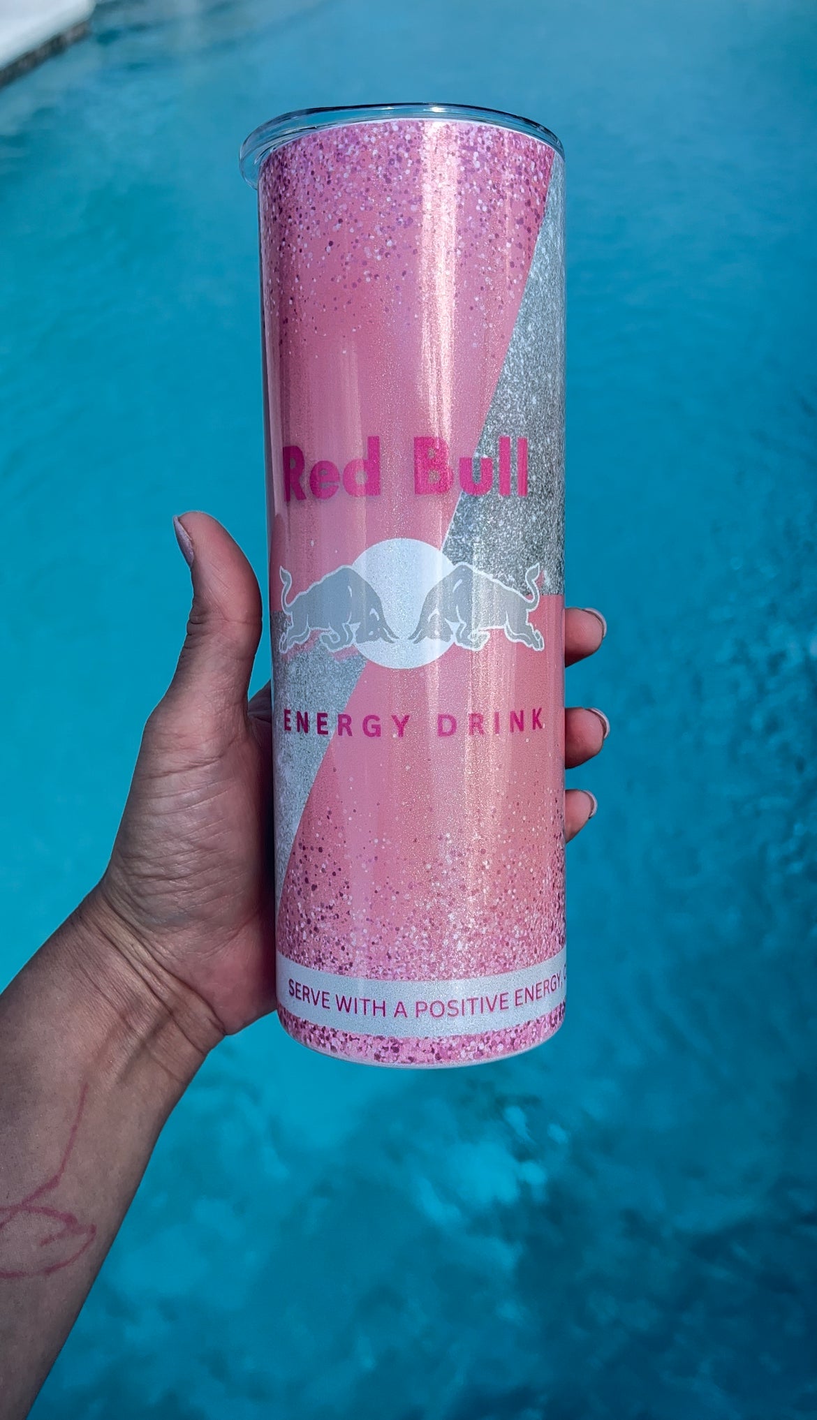 Pink Energy Drink Custom 20 oz Skinny Tumbler “Energy confidence slay Bad B Energy”