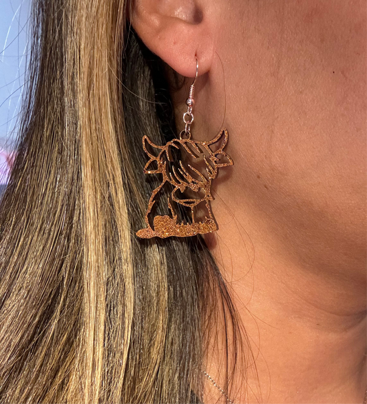 Brown Glitter Highland Cow Earrings