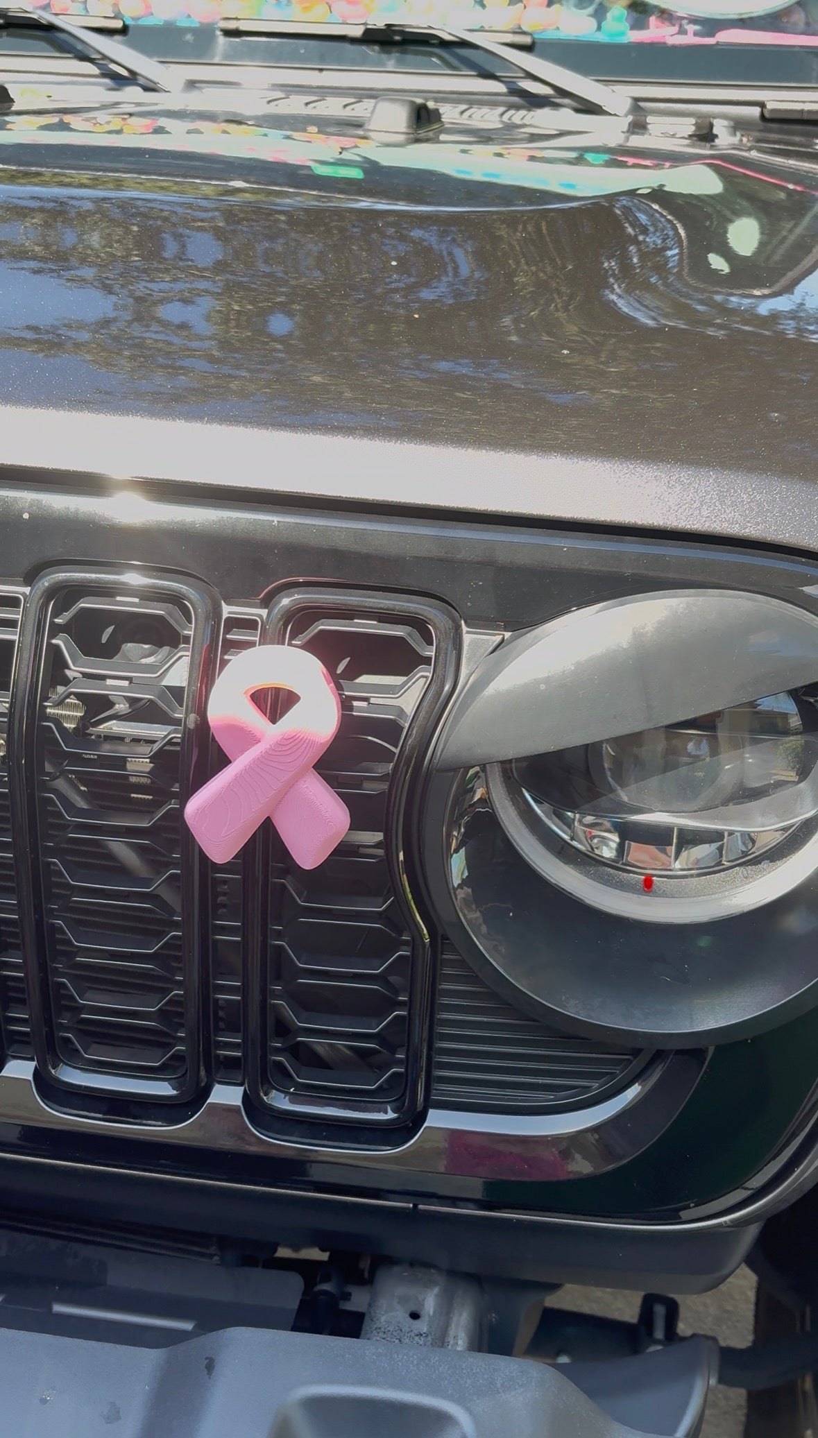 Chunky Pink Ribbon Car Accessories, Breast Cancer Awareness Grille Charm, Hitch Cover & Vent Clips, Pink Ribbon Car Decor
