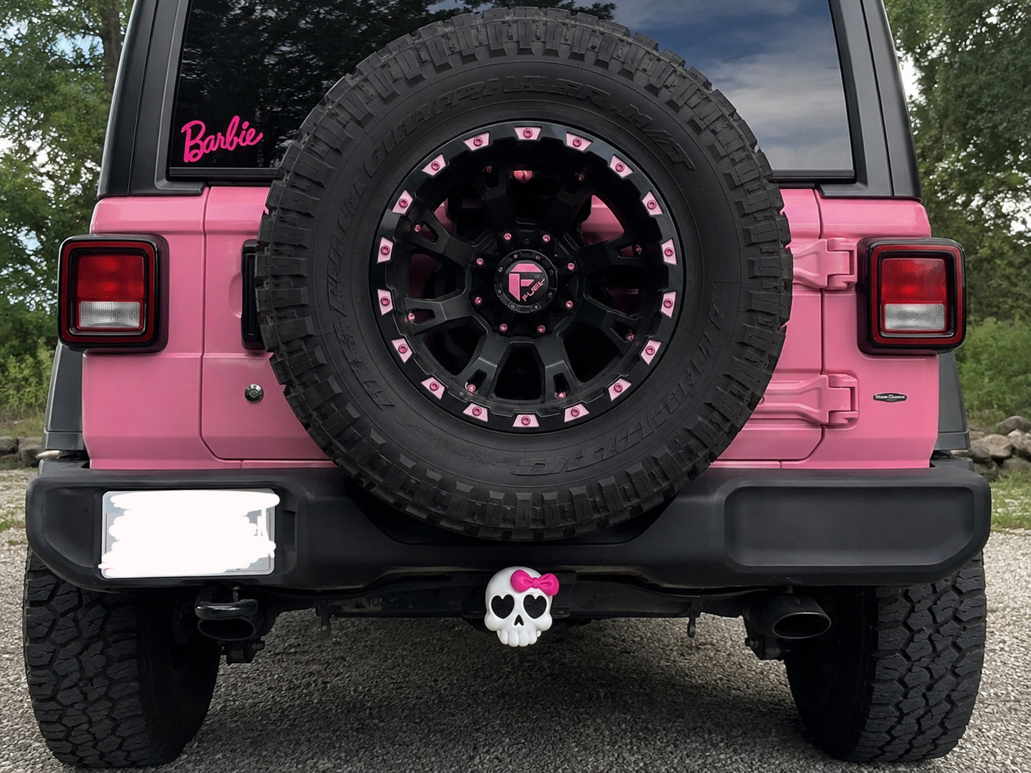 Girly Skeleton Pink Bow Tow Hitch Cover | 3D Printed Trailer Hitch Cover | Spooky Cute Jeep Accessory | Halloween Gift