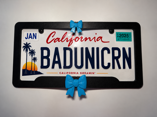 Chunky Bow License Plate Frame | 3D Printed Car Accessory (Black Frame Custom Color Bows)