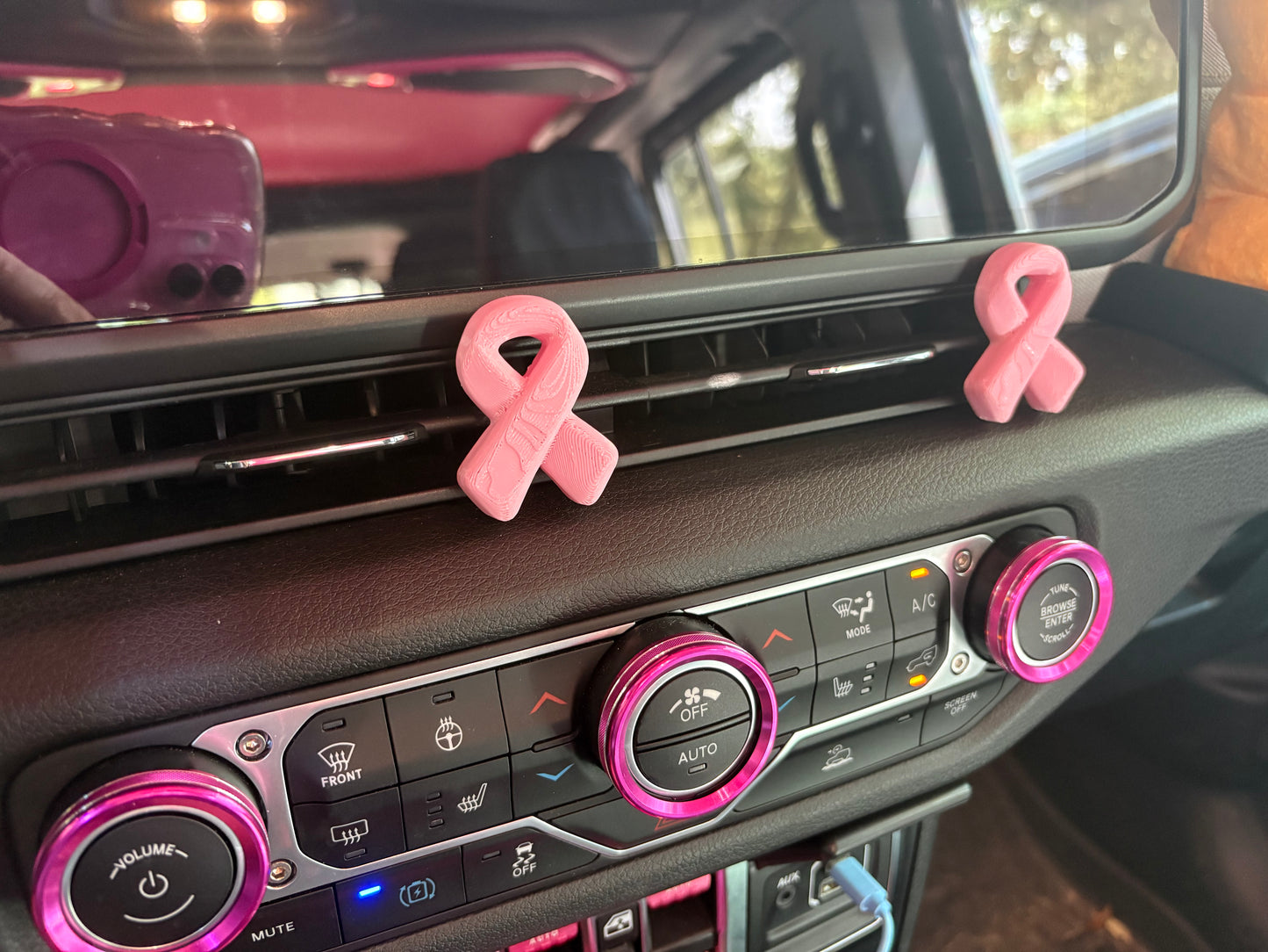 Chunky Pink Ribbon Car Accessories, Breast Cancer Awareness Grille Charm, Hitch Cover & Vent Clips, Pink Ribbon Car Decor