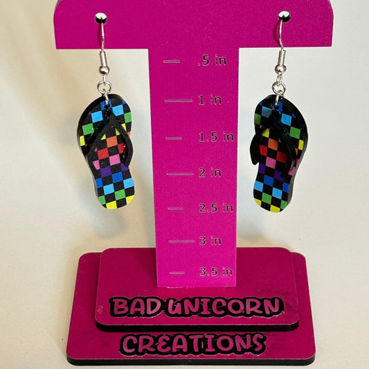 Rainbow Checkerboard Flip Flop Earrings