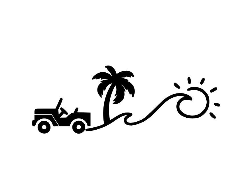 Jeep/SUV/Car Vinyl Decal Set |Mirror/Window/Vehicle Decals | Palm Tree, Surfboard, Wave Heart & Good Vibes, Alien Spaceship, Bigfoot Stickers