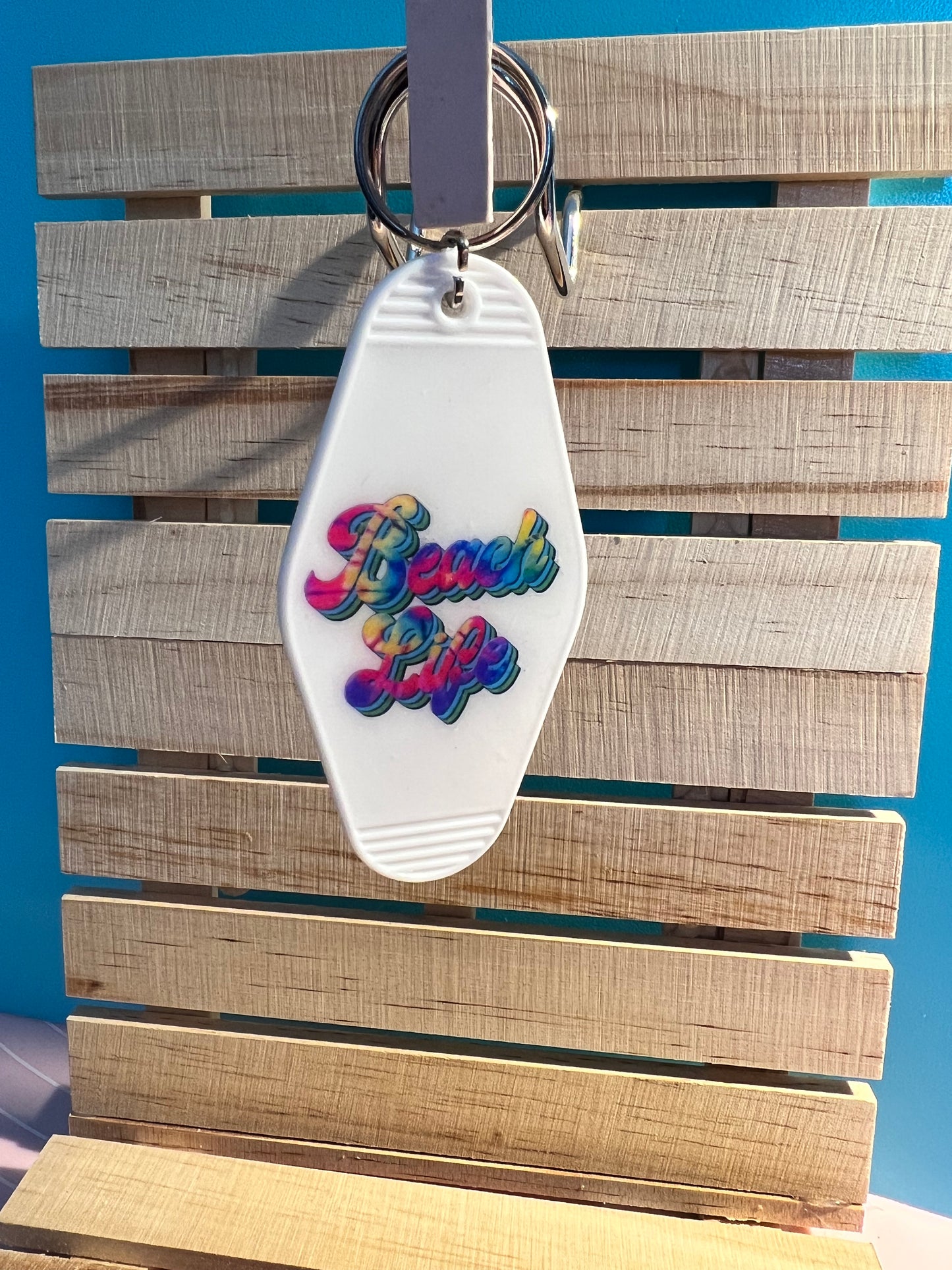 Beach Life Personalized Retro Motel Keychain