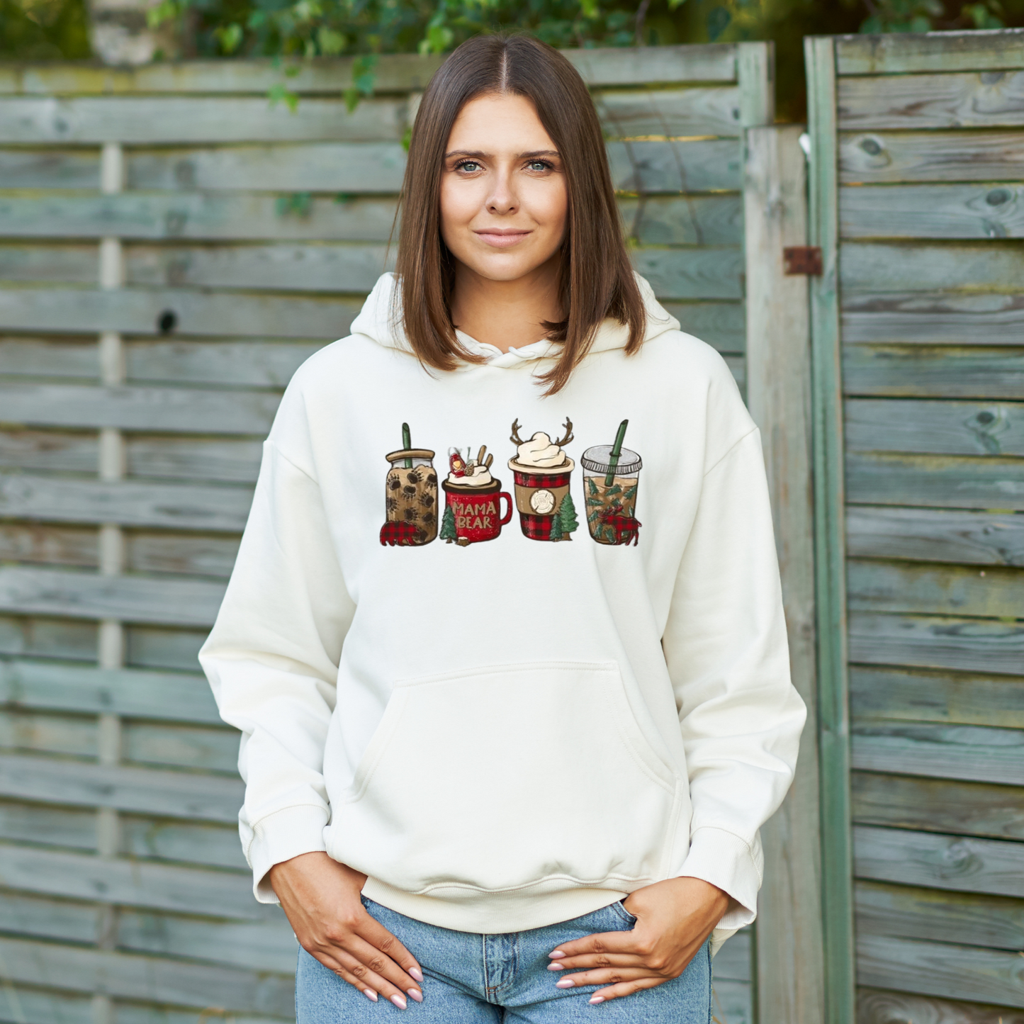 Mama Bear Coffee Cups Christmas Hoodie