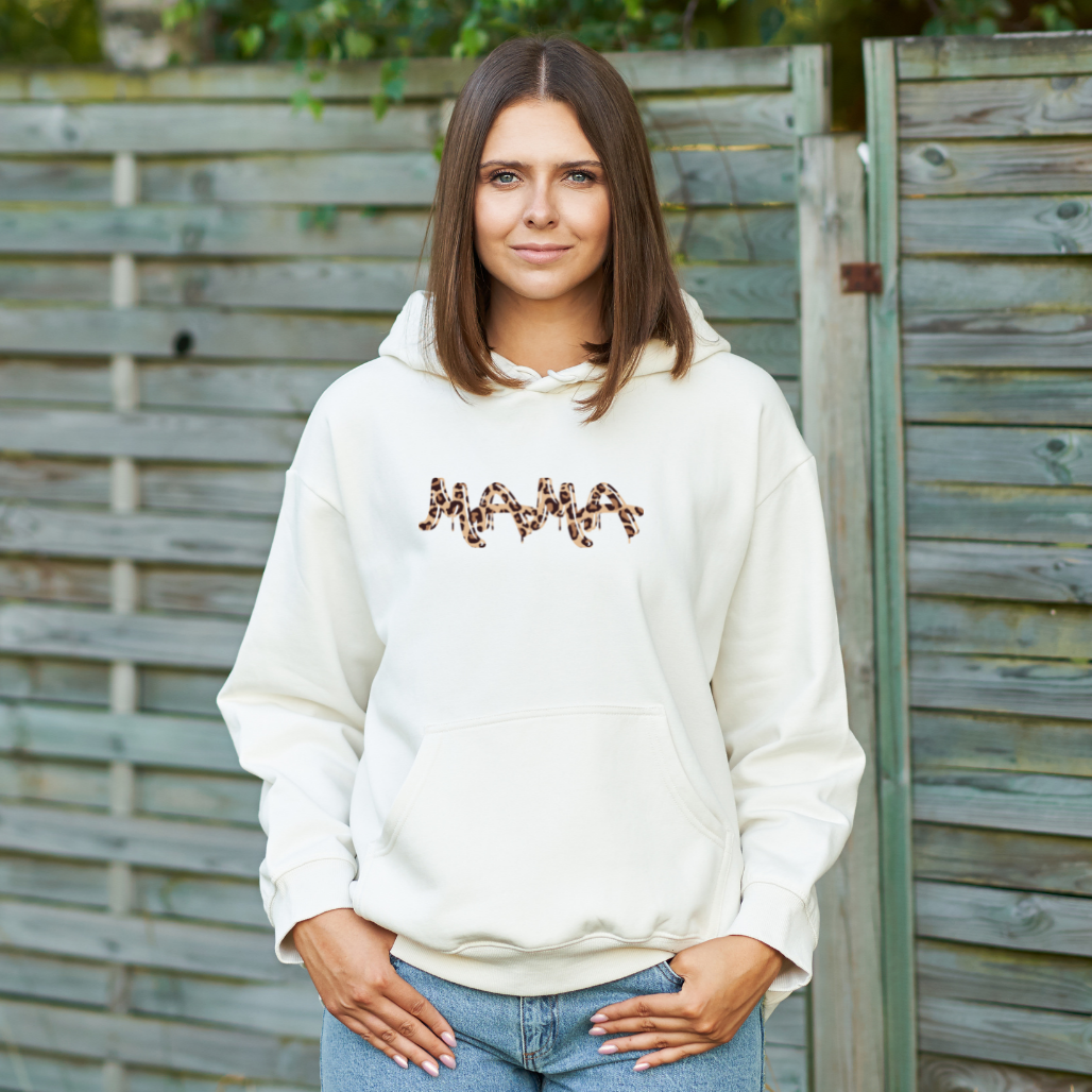 Mama Leopard Print Lettering Hoodie