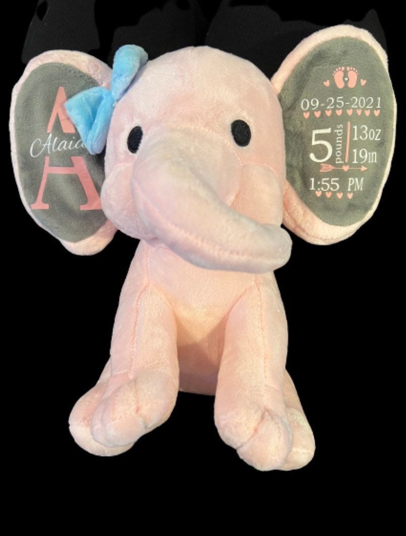 Baby Birth Announcement- Stats Plush Elephant