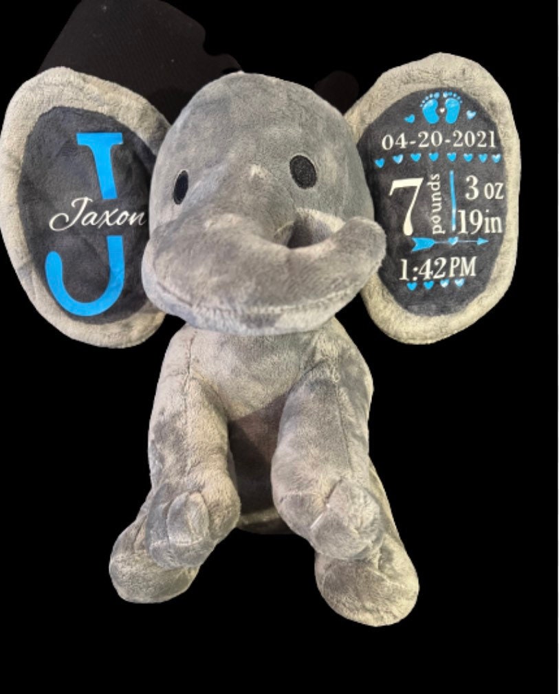 Baby Birth Announcement- Stats Plush Elephant